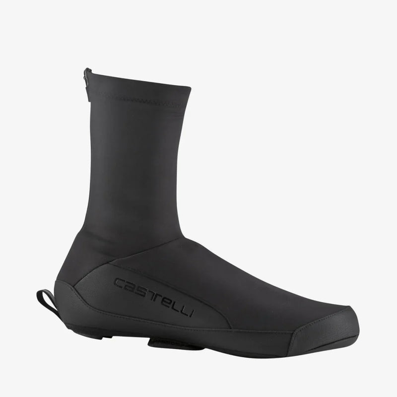 Load image into Gallery viewer, CASTELLI Shoecover Unlimited Black, warm fleece-backed fabric, DWR treatment, easy fit over MTB or gravel shoes.