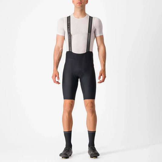 CASTELLI Bibshort Espresso Black with engineered fabric and silicone gripper.