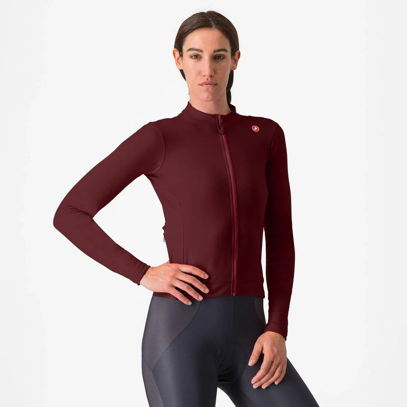 Chargez l'image dans la visionneuse de la galerie, CASTELLI Jersey LS Espresso Thermal in deep bordeaux, warm fleece-lined fabric, full-length zipper.
