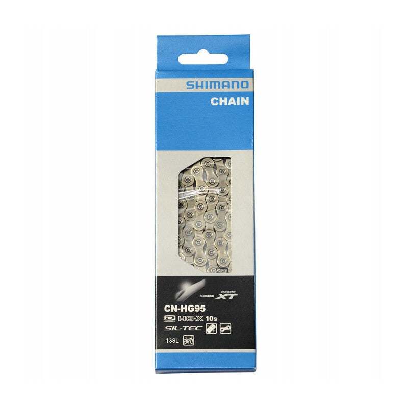 Load image into Gallery viewer, SHIMANO Chain CN-HG95 10-speed 138L Silver for 2/3-speed cranksets packaging.