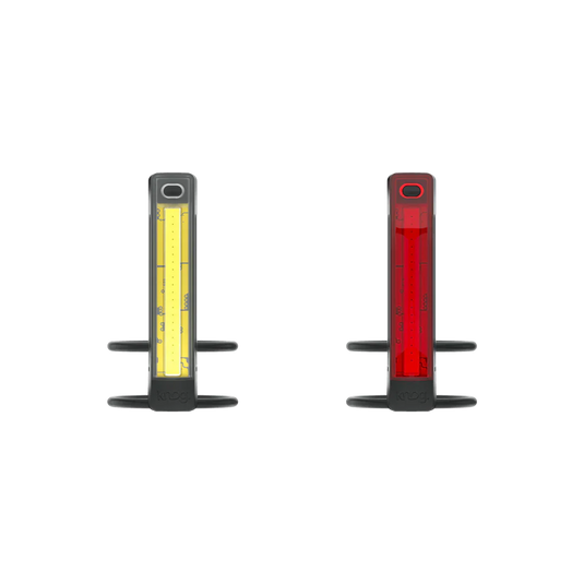 Bike Light Twinpack with front and rear lights, super-bright, waterproof, wearable, and USB rechargeable.
