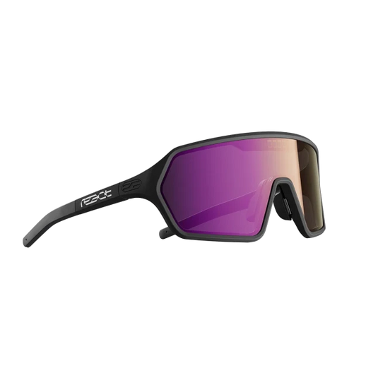 REACT Sunglasses Rev Nova Black with adjustable temples and tint-changing lenses.