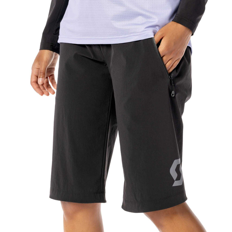 Load image into Gallery viewer, SCOTT Shorts Trail Vertic with Pads Women Black, lightweight bike shorts with engineered waistband and pockets.
