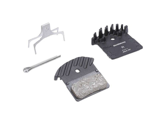 SHIMANO Brake Pads J05A-RF with cooling fins and synthetic resin design.
