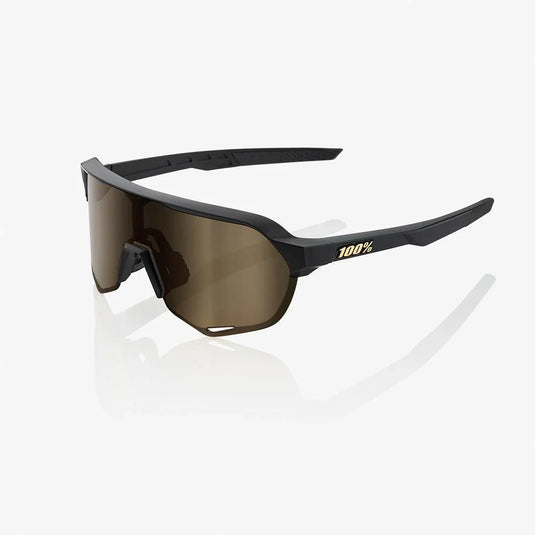 100% Sunglasses S2 Matte Black with Soft Gold Mirror Lens for sports performance.