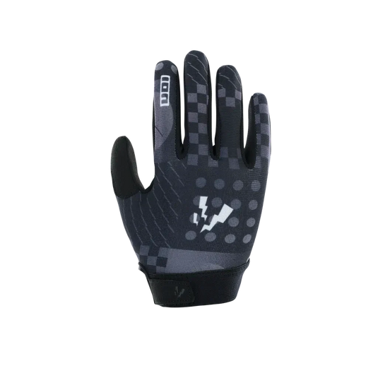 ION MTB Gloves Scrub Youth Black with silicone grip and flexible mesh for young mountain bikers.