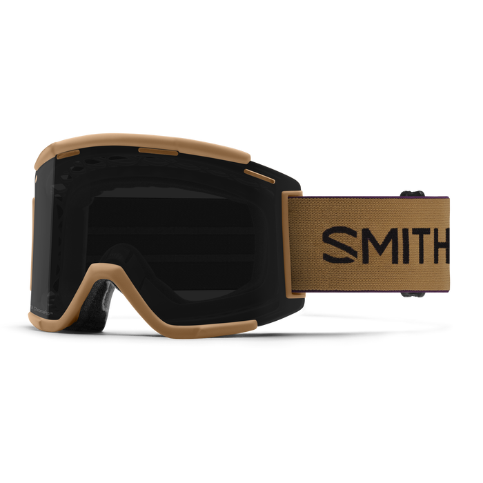 Chargez l'image dans la visionneuse de la galerie, SMITH Goggles Squad XL MTB with brown strap and black lens.