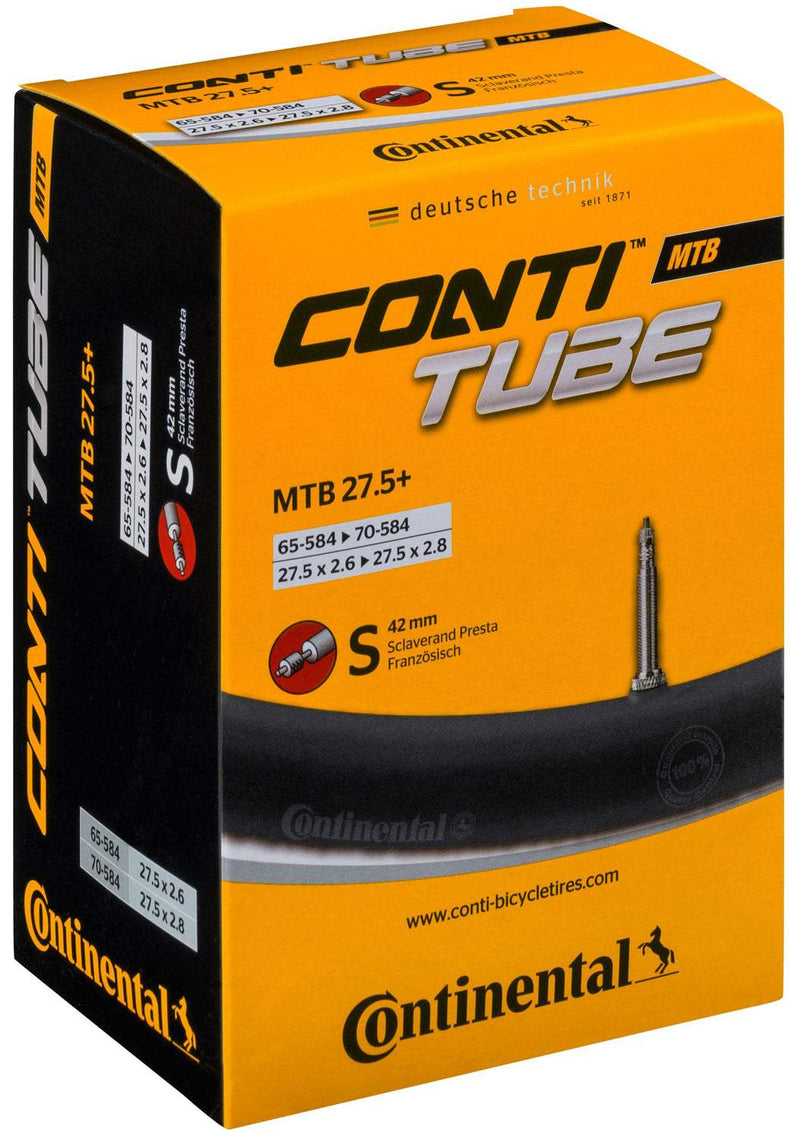 Chargez l'image dans la visionneuse de la galerie, CONTINENTAL Tube MTB 27.5 Presta bike tube packaging featuring detailed specifications.