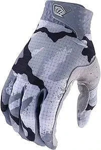TROY LEE Gloves Air Youth Camo Grey White with compression cuff and breathable mesh.