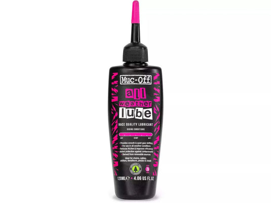 Muc-Off All Weather Lube bottle with pipette system for easy application.