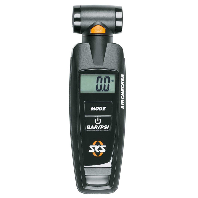 Load image into Gallery viewer, Compact SKS Manometer Airchecker with digital display, pressure release button, and rotatable valve head for Schrader and Presta valves.