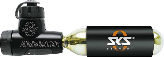 SKS Airbuster CO2 pump with aluminum housing and pressure dosing valve.
