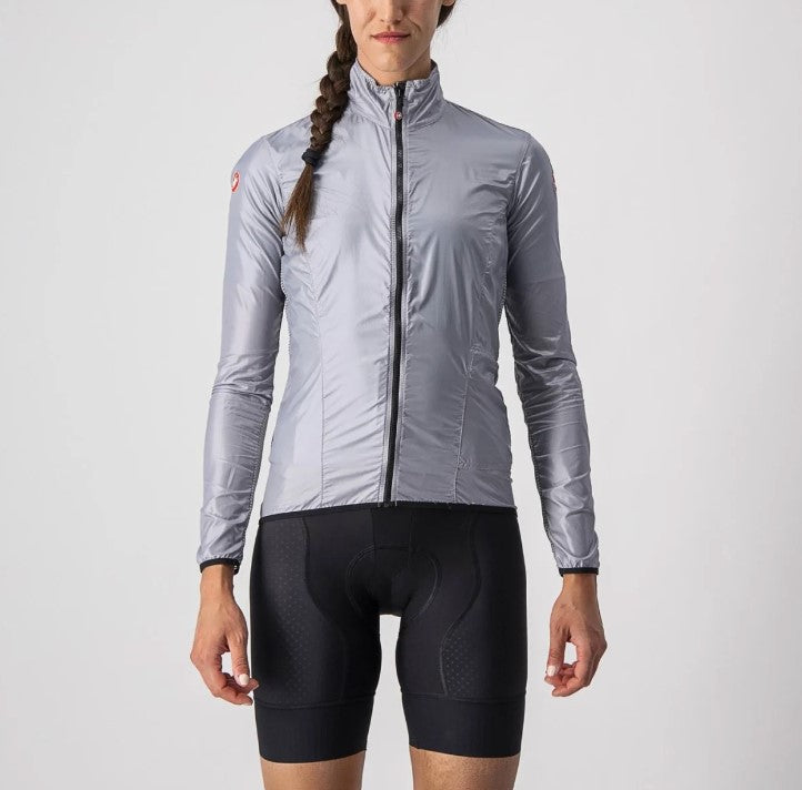 Load image into Gallery viewer, CASTELLI Wind Jacket Aria Shell W in silver gray, ultralight and breathable design with stretch panels.