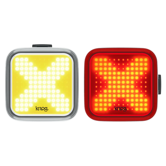 KNOG Blinder X Twinpack bike lights with unique flash patterns and USB rechargeability.