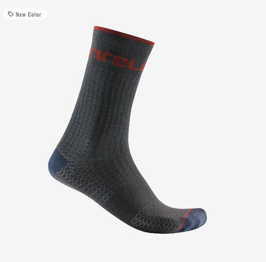 CASTELLI Distanza 20 Wool Socks in Dark Gray, winter-weight merino blend, 20cm height.