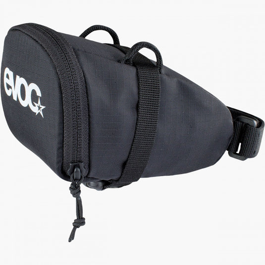 EVOC Seat Bag 0,3L, lightweight bike storage with mesh pocket and reflective print.