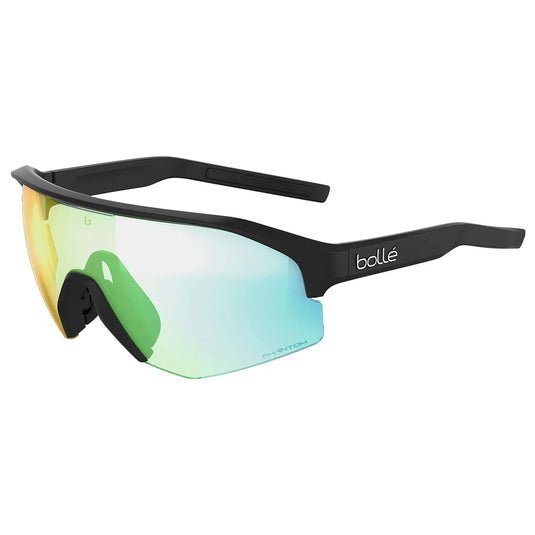 BOLLE Lightshifter Phantom Green sunglasses, black matte, semi-frameless design.