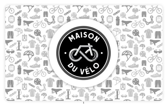 Maison du Vélo Gift Card with bicycle-themed background design.