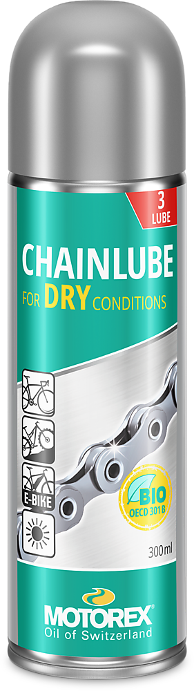 MOTOREX Chainlube for Dry Conditions Spray, biodegradable synthetic lubricant, 300ml can.