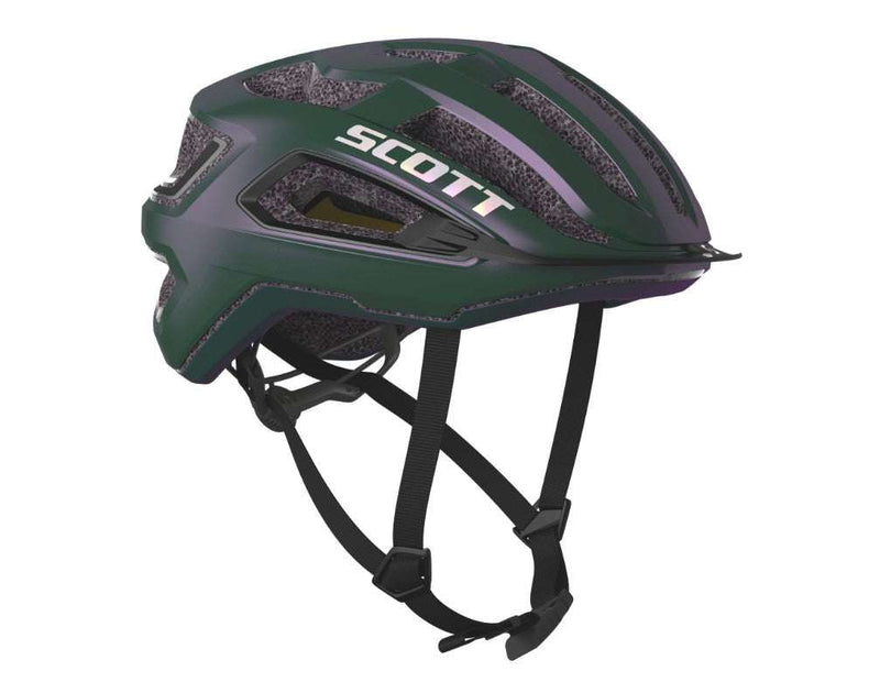 Load image into Gallery viewer, SCOTT Helmet Arx Plus in prism green and purple, designed for XC and road with MIPS Brain Protection, removable visor, and optimized ventilation.