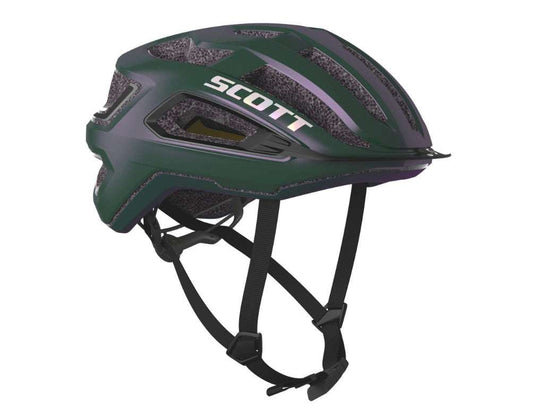 SCOTT Helmet Arx Plus in prism green and purple, designed for XC and road with MIPS Brain Protection, removable visor, and optimized ventilation.