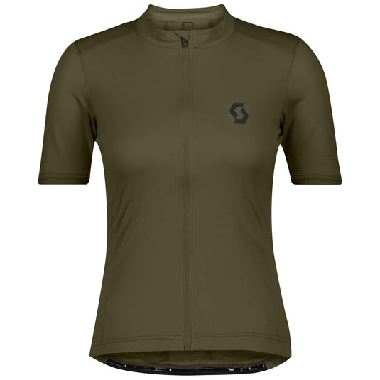 Women's fir green cycling shirt with full zip, breathable fabric, and back pockets.
