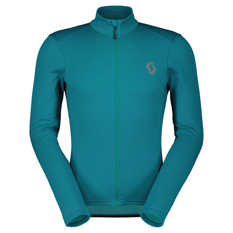 Load image into Gallery viewer, SCOTT Shirt Gravel Warm Merino Long-Sleeve Men's Winter Green with reflective details and breathable merino fabric.