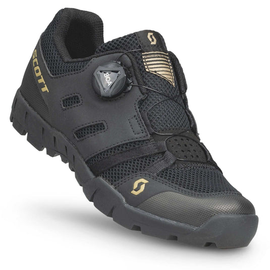 SCOTT Shoes Crus-r Boa Eco in Black and Gold, featuring BOA fit system, designed for durability and comfort.