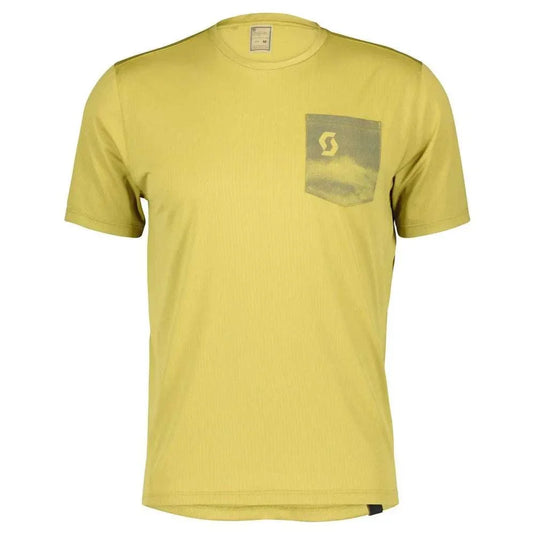 SCOTT Tee Gravel 20 short-sleeve mens in mud green with chest pocket and breathable fabric.