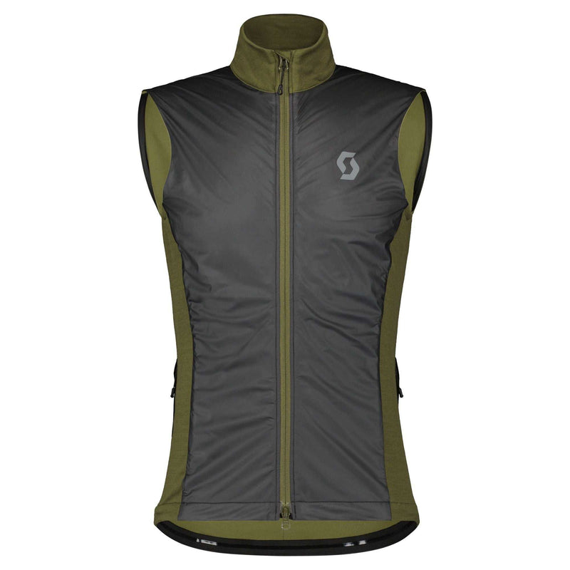 Load image into Gallery viewer, SCOTT Vest Gravel Warm Merino Men in Fir Green and Black with insulation, wind resistance, and reflective details.
