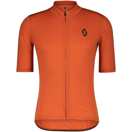 SCOTT Shirt Gravel Merino Short-Sleeve Men in Braze Orange with pockets and technical fabric.