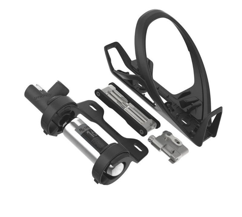 Load image into Gallery viewer, SYNCROS Bottle Cage iS C02 with multi-tool, chain breaker, and CO2 cartridge.