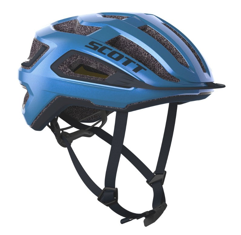 Load image into Gallery viewer, SCOTT Helmet Arx Plus in metal blue with MIPS, removable visor, and optimized ventilation.