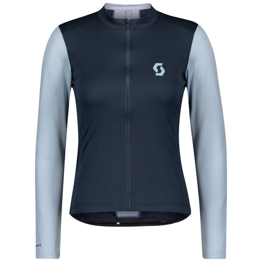 Scott Endurance 10 L/SL Women's Shirt in Midnight Blue and Glace Blue with full-zip and breathable fabric.