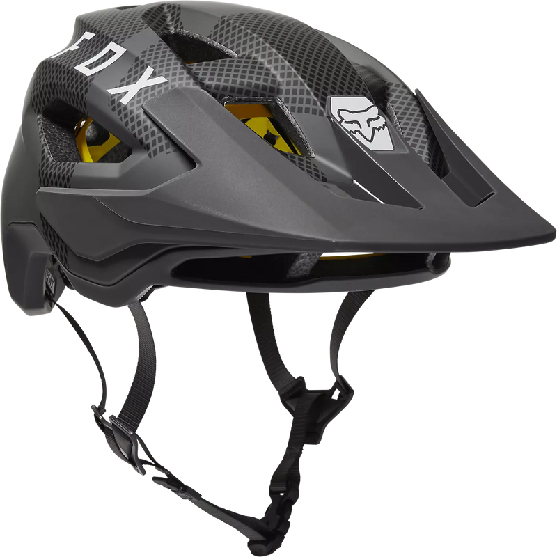 Chargez l'image dans la visionneuse de la galerie, FOX Speedframe CE Camo Black MTB helmet with iconic Fox styling and aggressive design.