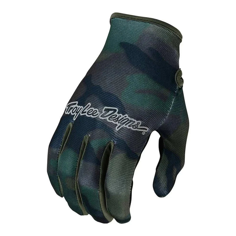 Chargez l'image dans la visionneuse de la galerie, TROY LEE Gloves Flowline Brushed Camo Army with adjustable velcro cuff and breathable design.