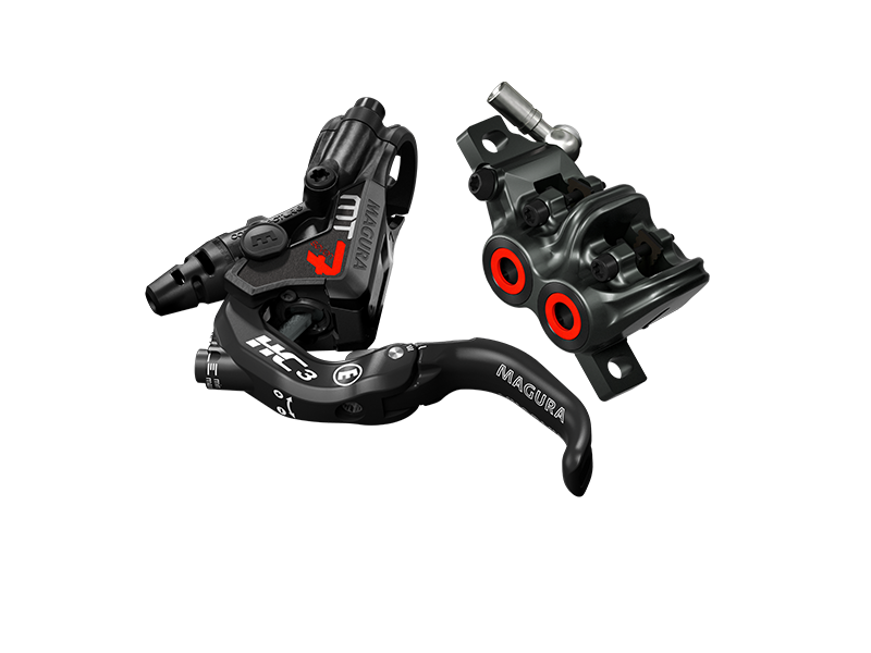 Chargez l'image dans la visionneuse de la galerie, MAGURA Brake Set MT7 HC3 Special Edition with 4 pistons and 1 finger lever, featuring a black and red design.