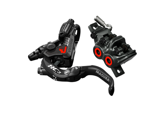 MAGURA Brake Set MT7 HC3 Special Edition with 4 pistons and 1 finger lever, featuring a black and red design.