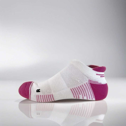 Active Rock Tennis Low Cut Lite white and pink sock, featuring seamless design and moisture-wicking technology for tennis players.