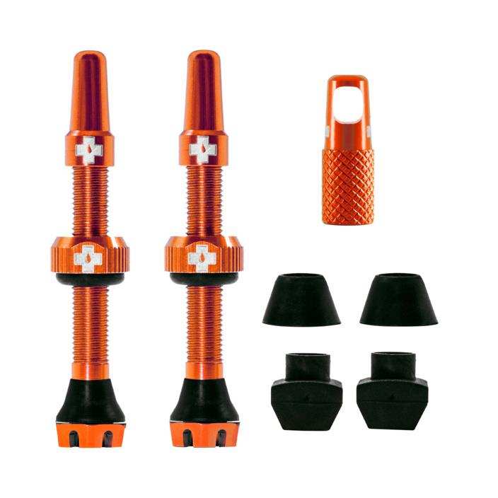 Chargez l'image dans la visionneuse de la galerie, V2 Tubeless Valve Kit 44mm with aluminum valve stems and rubber bases in assorted colors.