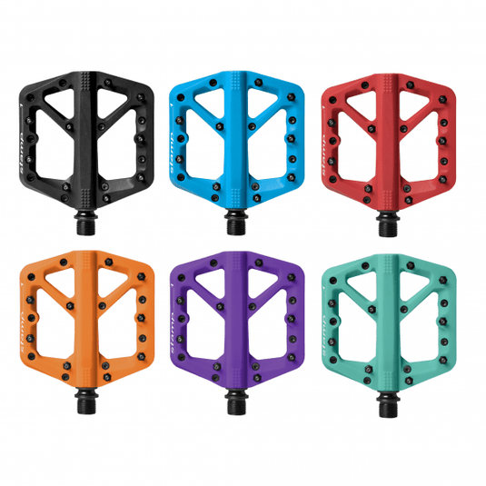 CRANKBROTHERS Flat Pedal Stamp 1 Small in multiple colors with composite platform and hex traction pins.