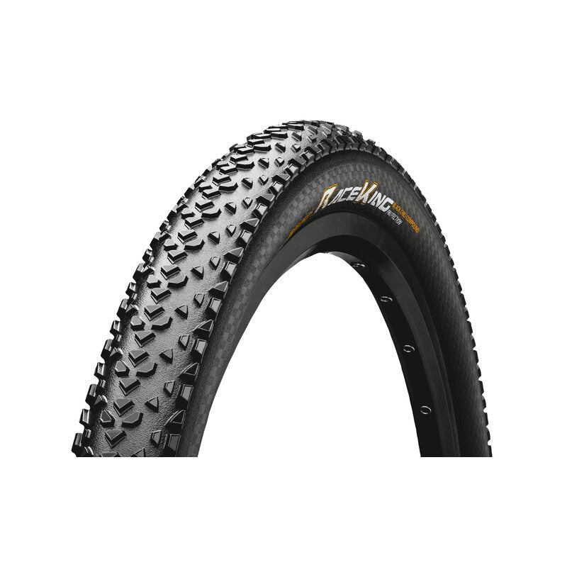 Load image into Gallery viewer, CONTINENTAL Tire Race King 26X2.20 MTB competition tire with black tread and angular shoulder lugs for grip.