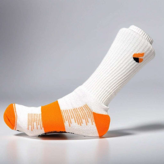 Active Rock Tennis Crew Lite sock in white and orange for high-performance tennis.