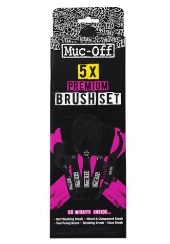 Muc-Off Premium Brush Set packaging with 5 different brushes for bike cleaning.