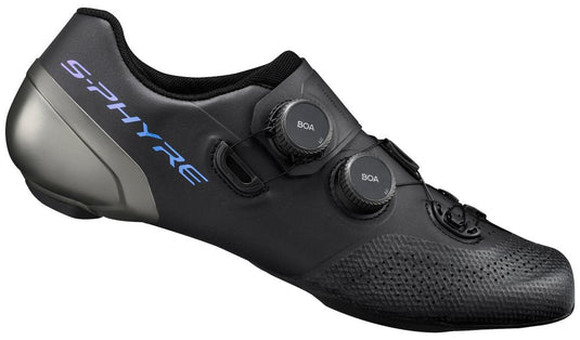 SHIMANO Shoes Road SH-RC9 S-Phyre SPD-SL in black with BOA® Li2 dials and seamless design.