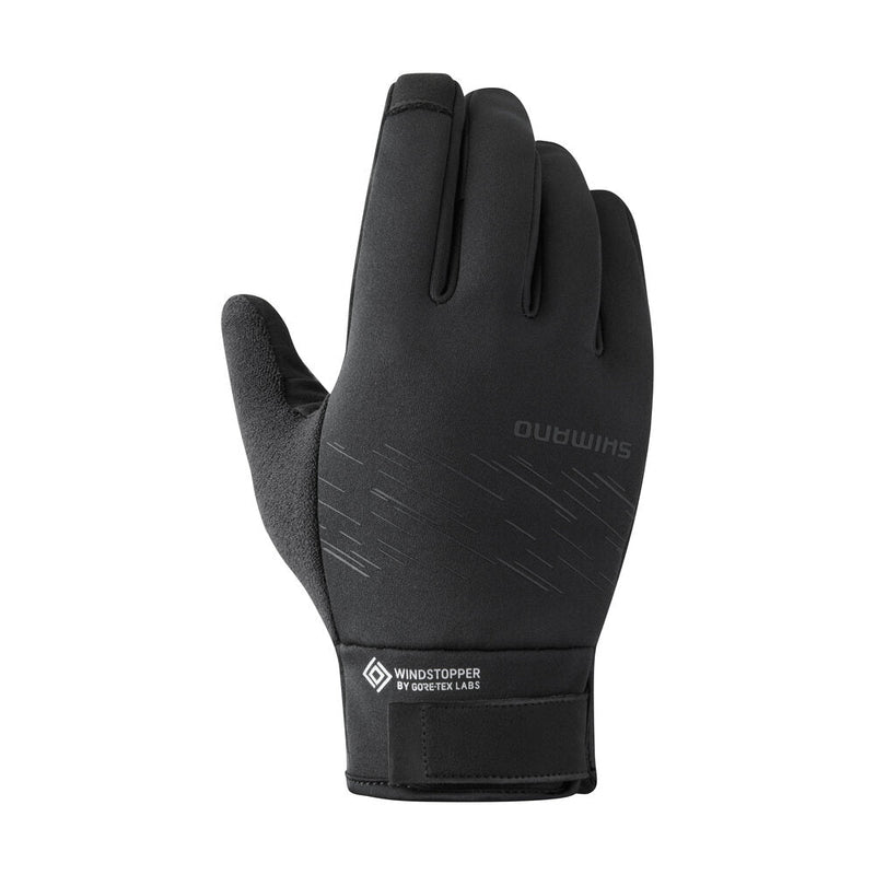 Chargez l'image dans la visionneuse de la galerie, SHIMANO Gloves Windstopper Insulated Black with recycled polyester shell and fleece lining.