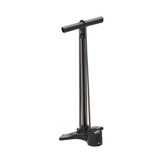 LEZYNE Macro Floor Drive Digital DV with durable steel cylinder, ergonomic handle, and digital gauge.