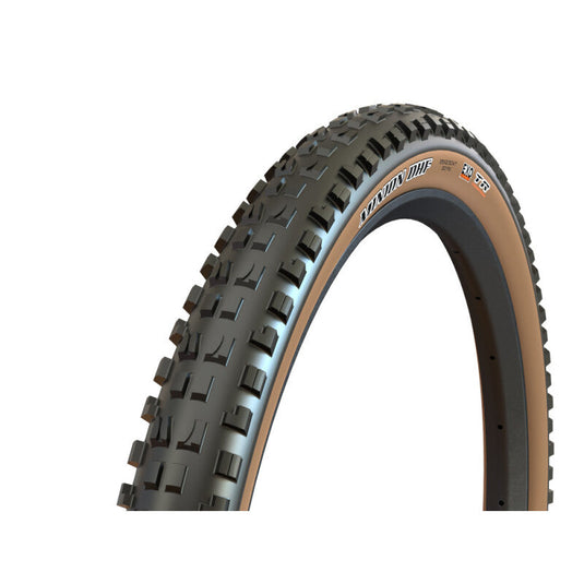 MAXXIS Tire Minion DHF 29 x 2.60 with tanwall, optimized for 30-40 mm rims, featuring tubeless ready design and EXO sidewall protection.