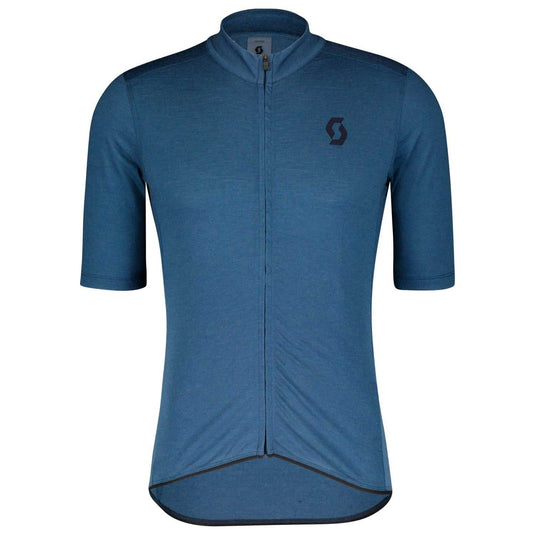 SCOTT Shirt Gravel Merino Short-Sleeve Men in Metal Blue with zippered and back pockets.