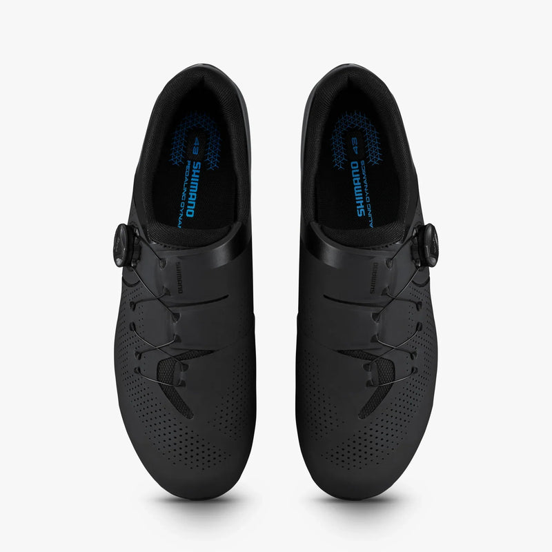 Chargez l'image dans la visionneuse de la galerie, SHIMANO Shoes Road SH-RC3 SPD-SL Black with BOA fit system and perforated synthetic leather upper.